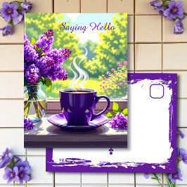 Lila Lilacs und Kaffee | Nur Sprichwort Hallo Postkarte