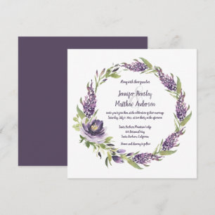 Lila Lilacs und Peonies mit grünem Kranz Einladung