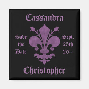 Lila Lilie auf dem wedding Schwarzen Save the Date Magnet