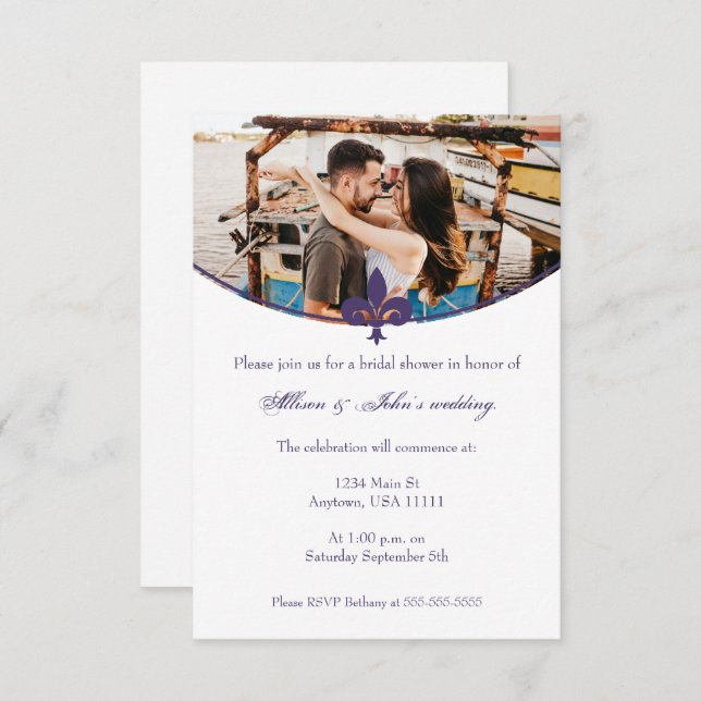 Lila Lilie Foto Brautparty Einladung (Vorne/Hinten)