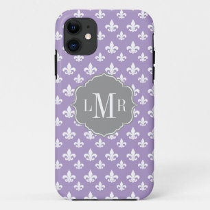 Lila Lilien-Muster-Monogramm iPhone 11 Hülle