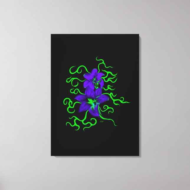 lila LilienBlume auf schwarz Leinwanddruck (Vorderseite)