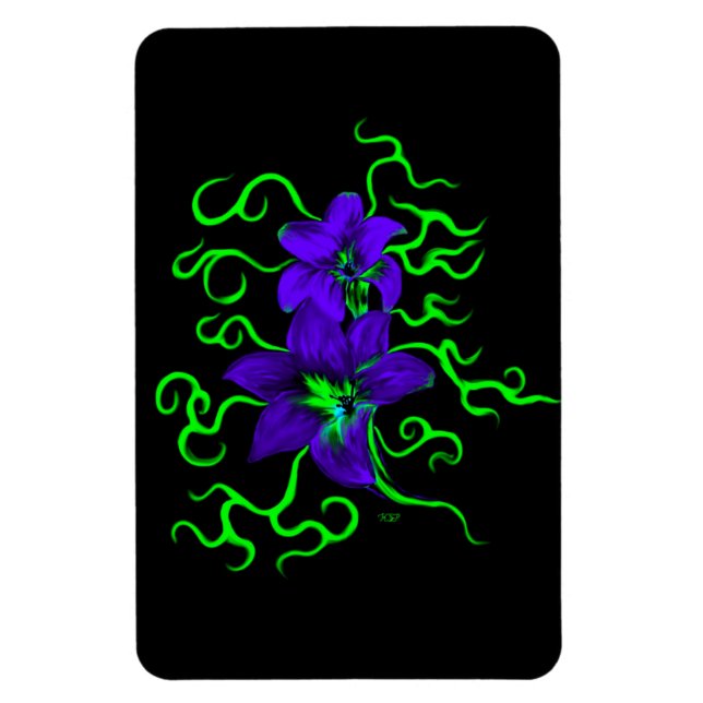 lila LilienBlume auf schwarz Magnet (Vertikal)