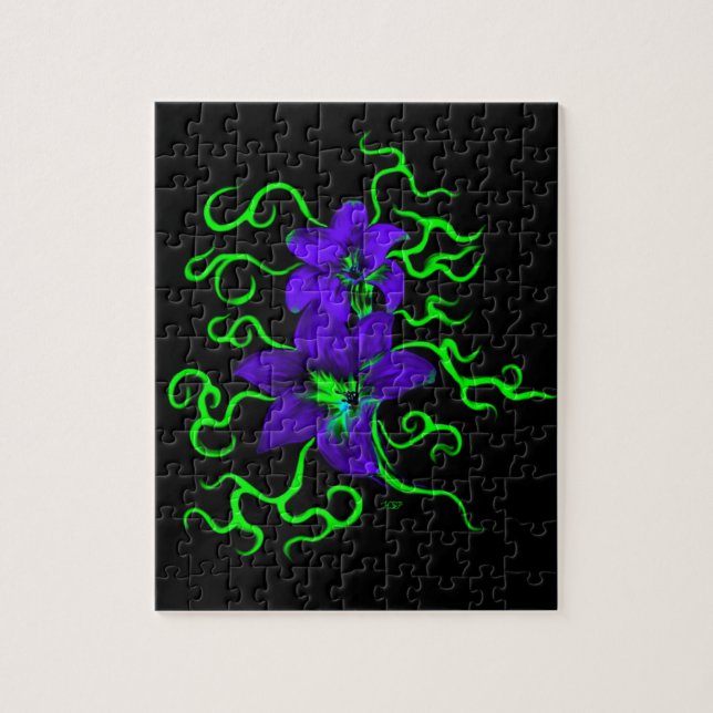 lila LilienBlume auf schwarz Puzzle (Vertikal)