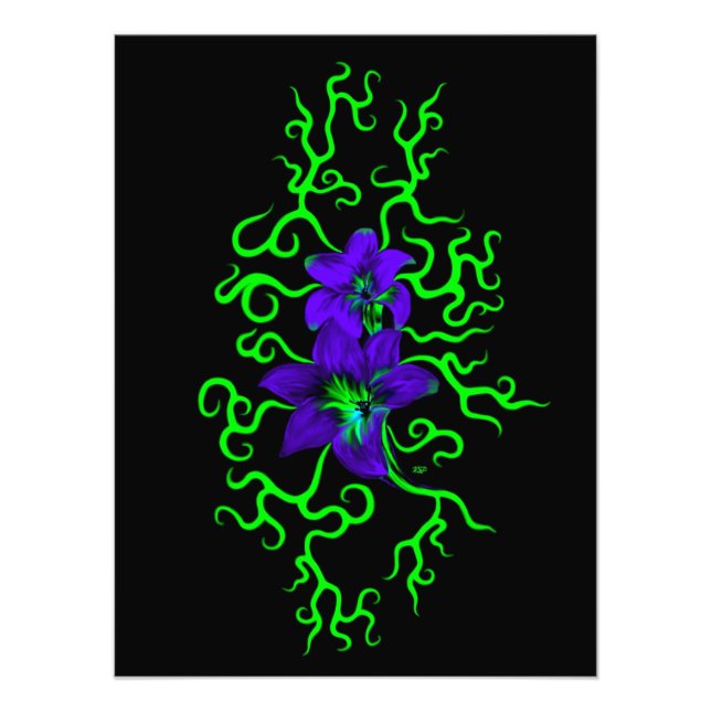 Lila Lily-Blume auf schwarz Fotodruck (Vorne)