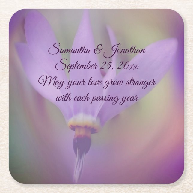 Lila Lily-Blume Personalisiert Hochzeit Rechteckiger Pappuntersetzer (Vorderseite)