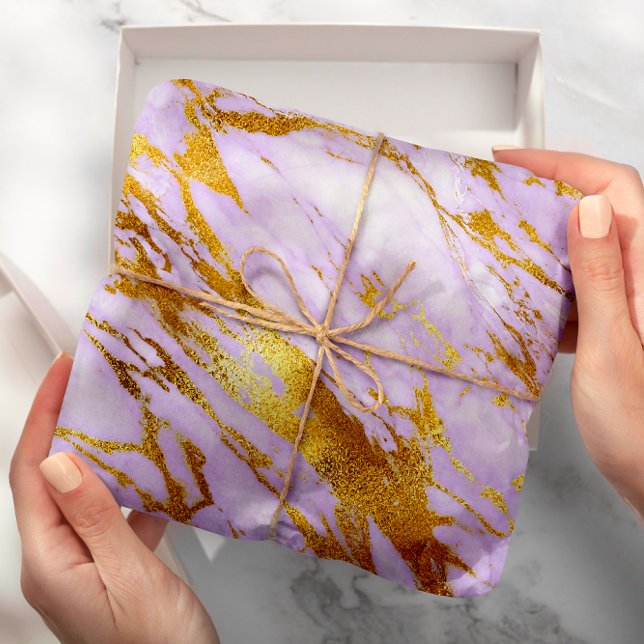 Lila Lily Gold Pastel Weißer Marmor Shiny Glam Geschenkpapier (Purple Lily Gold Pastel White Marble Shiny Glam Wrapping Paper )
