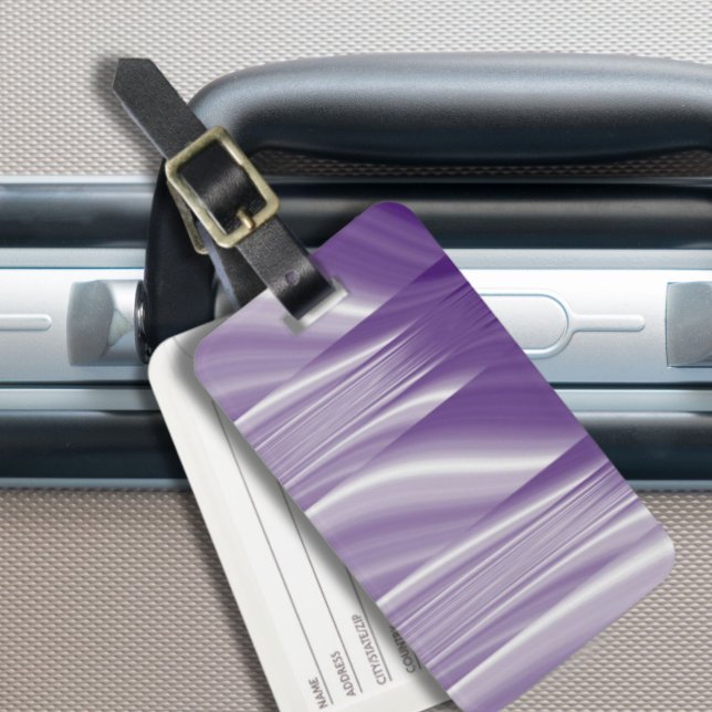 lila Linien der Mitte des Jahrhunderts Gepäckanhänger (mid century pattern metallic purple lilac lines luggage tag)