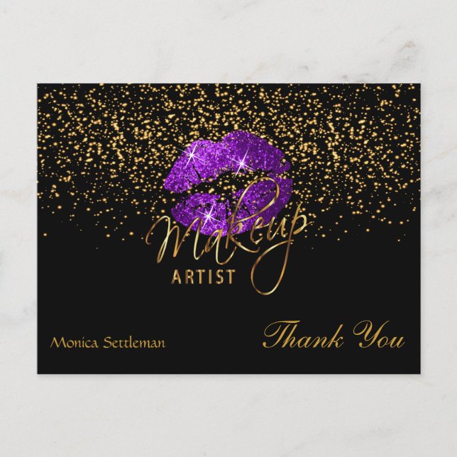 Lila Lippen auf Schwarz Postkarte (Vorderseite)