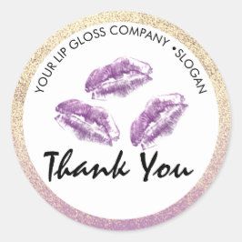 Lila Lippen und Glitzer Lip Gloss Business Runder Aufkleber