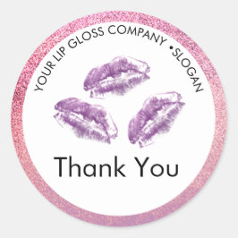 Lila Lippen und Glitzer Lip Gloss Business Runder Aufkleber