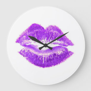 Lila Lips Lipstick Kiss SWAK Große Wanduhr