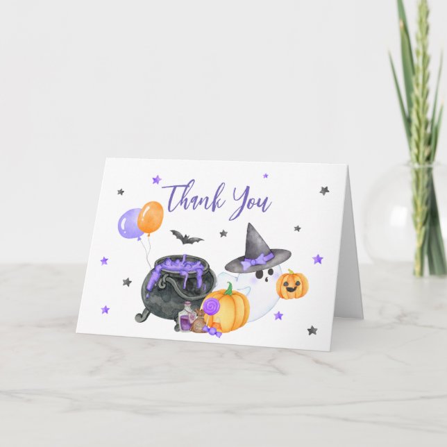 Lila Little Boo Ghost Baby Dusche Dankeskarte (Vorderseite)