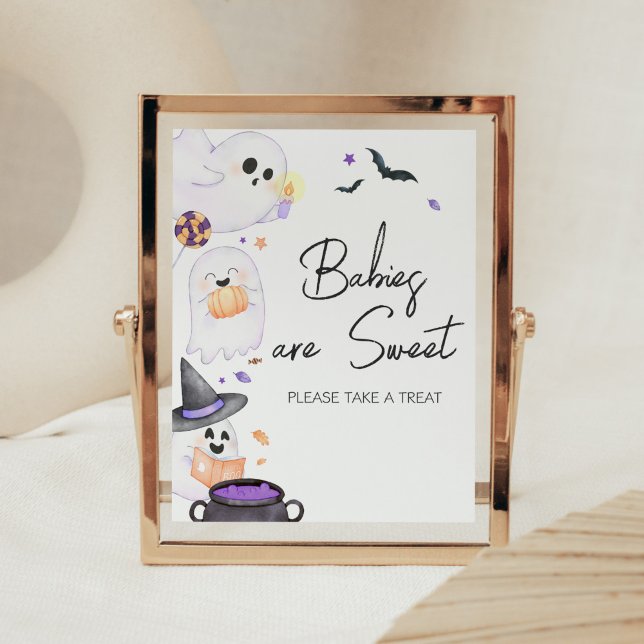 Lila Little Boo Halloween Babys sind süß Poster (Purple Little Boo Baby Shower Babies are Sweet Sign)