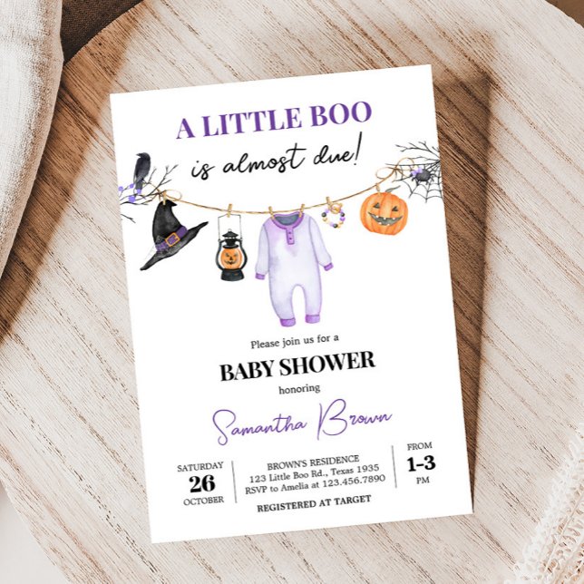 Lila Little Boo Halloween Kinderdusche Einladung (Halloween Baby Clothes Baby Shower Invitation
)