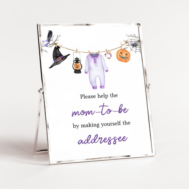 Lila Little Boo Halloween-Umschlagstation Poster (Halloween Baby Clothes Baby Shower Envelope Station Sign)
