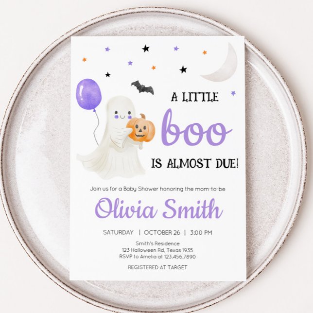 Lila Little Boo ist fast Due Baby Dusche Einladung (A Little Boo Baby Shower Invitation )