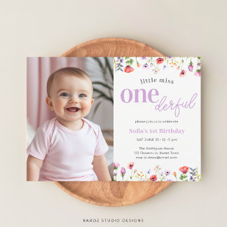 Lila Little Miss Onederful Foto 1. Geburtstag Einladung
