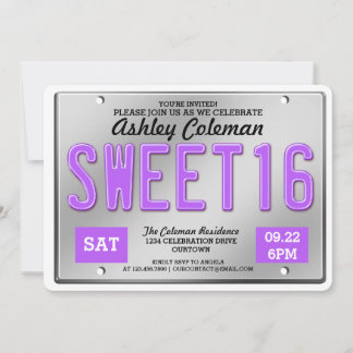 Lila Lizenzplatte Sweet 16 Party Einladungen