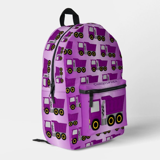 Lila LKW-Design Personalisiert Bedruckter Rucksack (Rückseitige Ecke links)