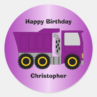 Lila LKW-Konstruktion Personalisiert Geburtstag Runder Aufkleber