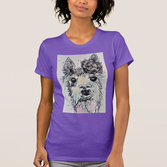 Lila Llama niedlich Watercolor Frauen im Shirt (Vorderseite)