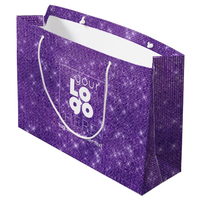 Lila Logo-Sparkle-XL-Papier-Einkaufstasche Große Geschenktüte (Rückseite Schrägansicht)