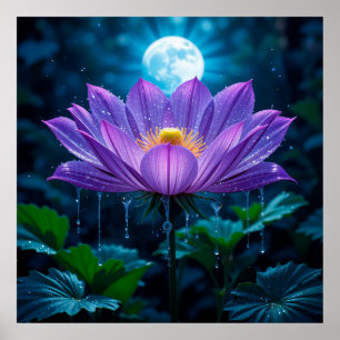 Lila Lotus Blossom unter Mondlicht Poster
