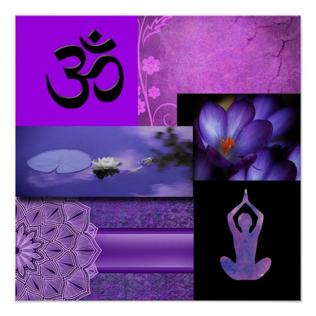 Lila Lotus & Crown Chakra Meditation Collage Poster (Vorderseite)