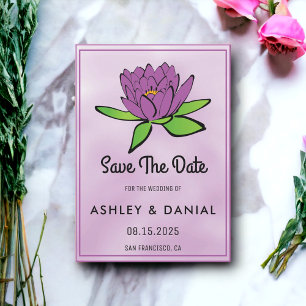 Lila lotus dusty floral Wedding Save the Date Einladung