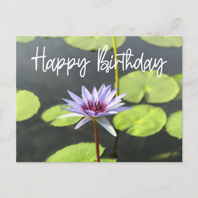 Lila Lotus im Teich Happy Birthday Postkarte (Vorderseite)