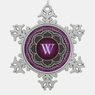 Lila Lotus-Spitzen-Mandala-Monogramm-Zinn-Ornament Schneeflocken Zinn-Ornament