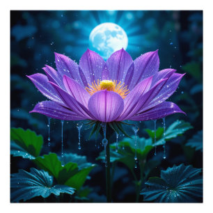 Lila Lotusblüte im Mondlicht Fotodruck