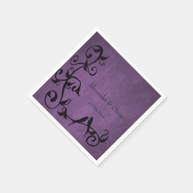 Lila Lovebirds Wedding Napkins Serviette (Ecke)