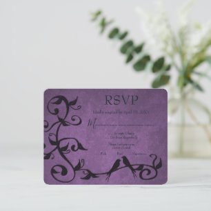 Lila Lovebirds Wedding RSVP Card Karte