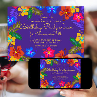 Lila Luau Geburtstagsparty Einladung