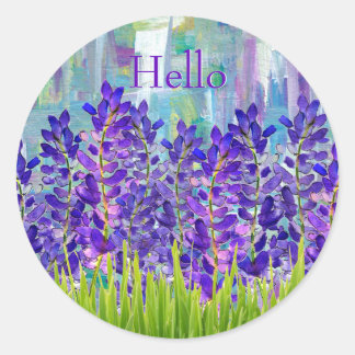 Lila Lupine-Blume Hallo Round Stickers