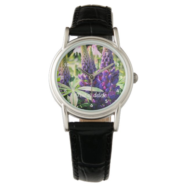 Lila Lupine Blume Trio Personalisiert Armbanduhr (Vorderseite)