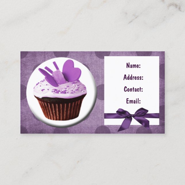 lila lustige Cupcake Business Cards Visitenkarte (Vorderseite)