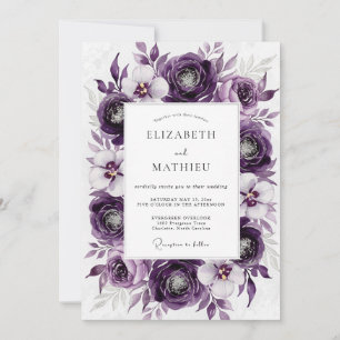 Lila Luxuriöse Botanische Hochzeit Einladung
