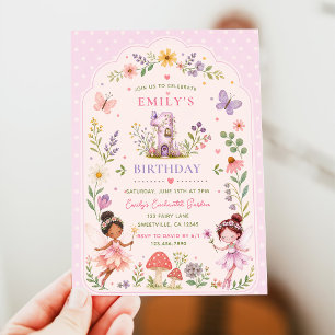 Lila Mädchen Feen Garten Erster Geburtstag Einladung
