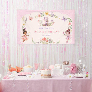 Lila Mädchen Feengarten Erste Geburtstagsfeier Banner
