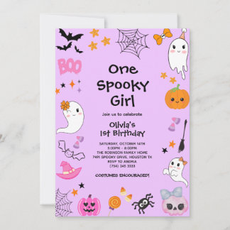 Lila Mädchen Niedliches Halloween 1. Geburtstag Einladung