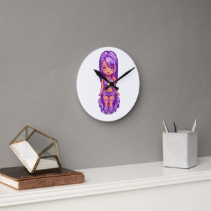 Lila Mädchen Runde Wanduhr