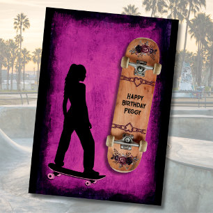 Lila Mädchen-Skateboarding-Geburtstagskarte Karte