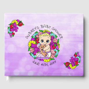Lila Mädchendusche Kaukasische Baby Whimsical Gästebuch