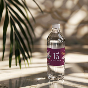 Lila Mädchenhaftes Wasserfarben-Blumen-Elegantes G Wasserflaschenetikett