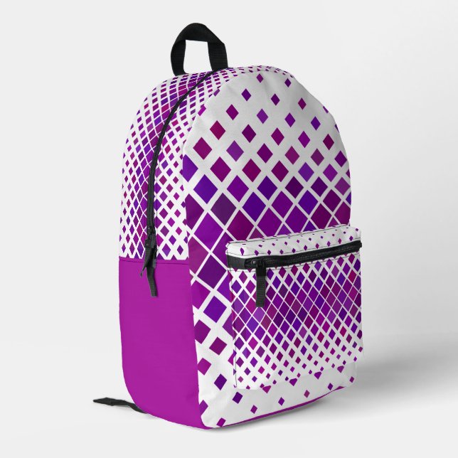Lila Magenta Diamonds Design Back Pack Bedruckter Rucksack (Rückseitige Ecke links)