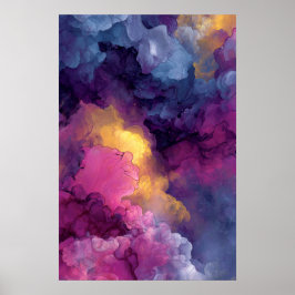 Lila Magenta Gold Alkoholtinte Nebelströmung Poster