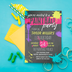 Lila & Magenta Paint Splash Paintball Party Einladung